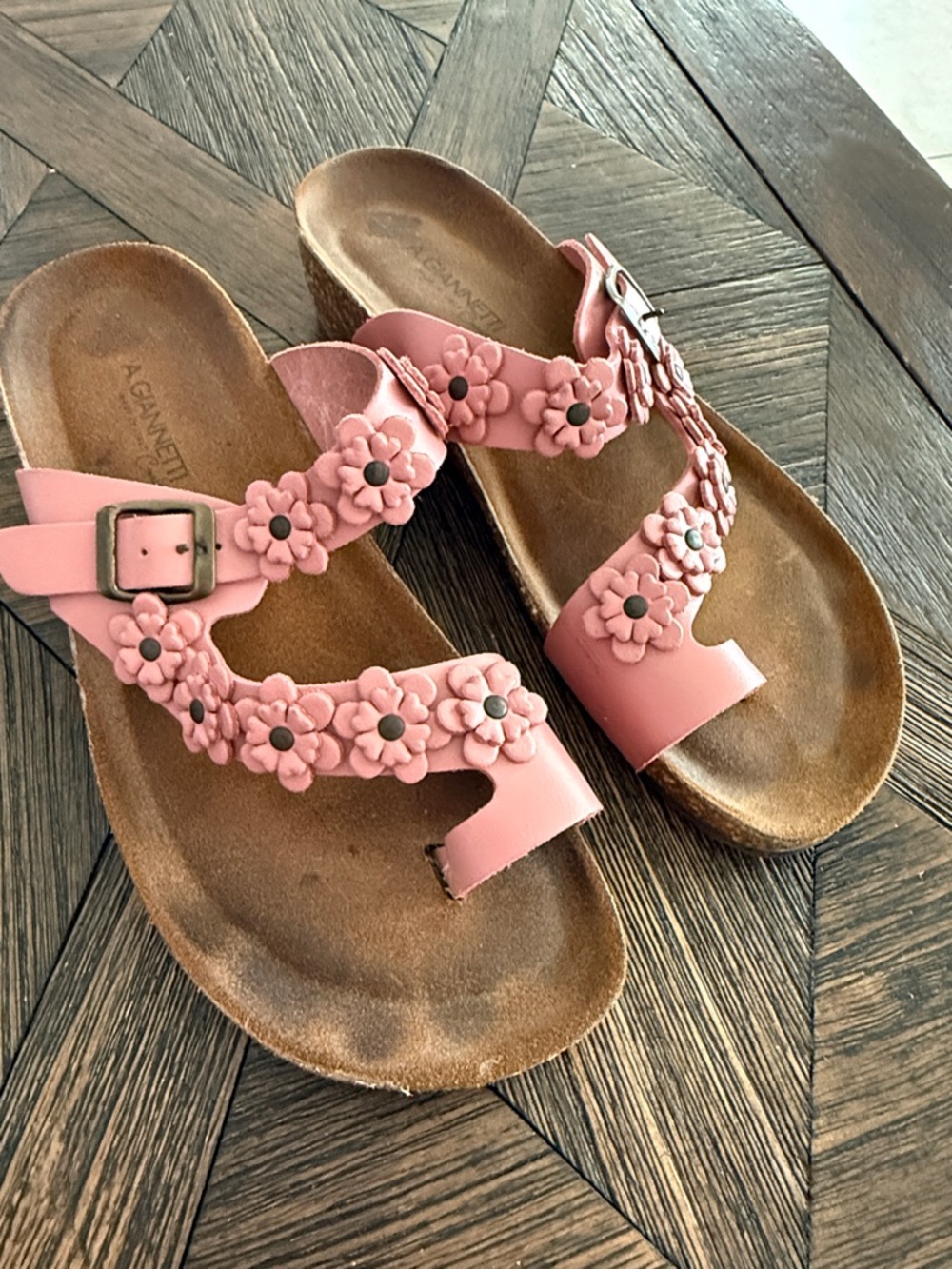 A. Giannetti Pink Floral Slide Sandals Made in Italy Comfort Sandals Size 7.5
